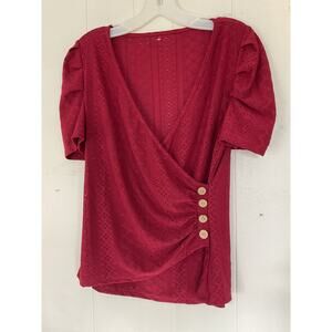 Unbranded Wrap Style Button Accent Medium Top Burgundy